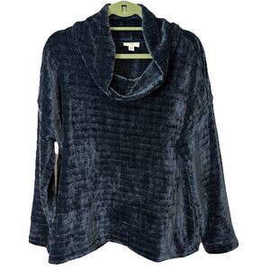 J Jill Sweater Womens Petite XL Blue Cowl Neck Tunic Textured Super Soft Comfy